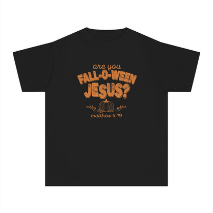 Are You Fall-O-Ween Jesus? Youth Tee, Christian Pumpkin Scripture Matthew 4:19