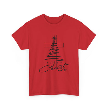 Merry Christmas Cross Tree T-Shirt | Christian Christmas Tee