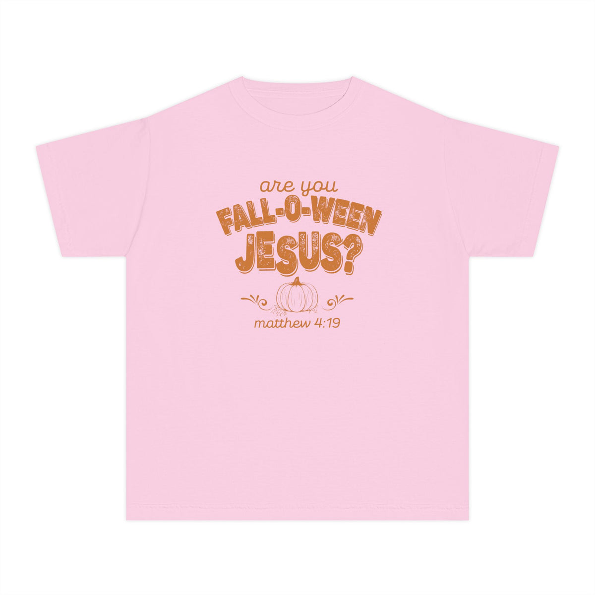 Are You Fall-O-Ween Jesus? Youth Tee, Christian Pumpkin Scripture Matthew 4:19