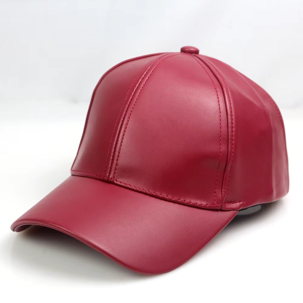 6 Panel PU Faux Leather Curved Baseball Cap Dad Hats for Women Men Red Pink Black Blue Brown