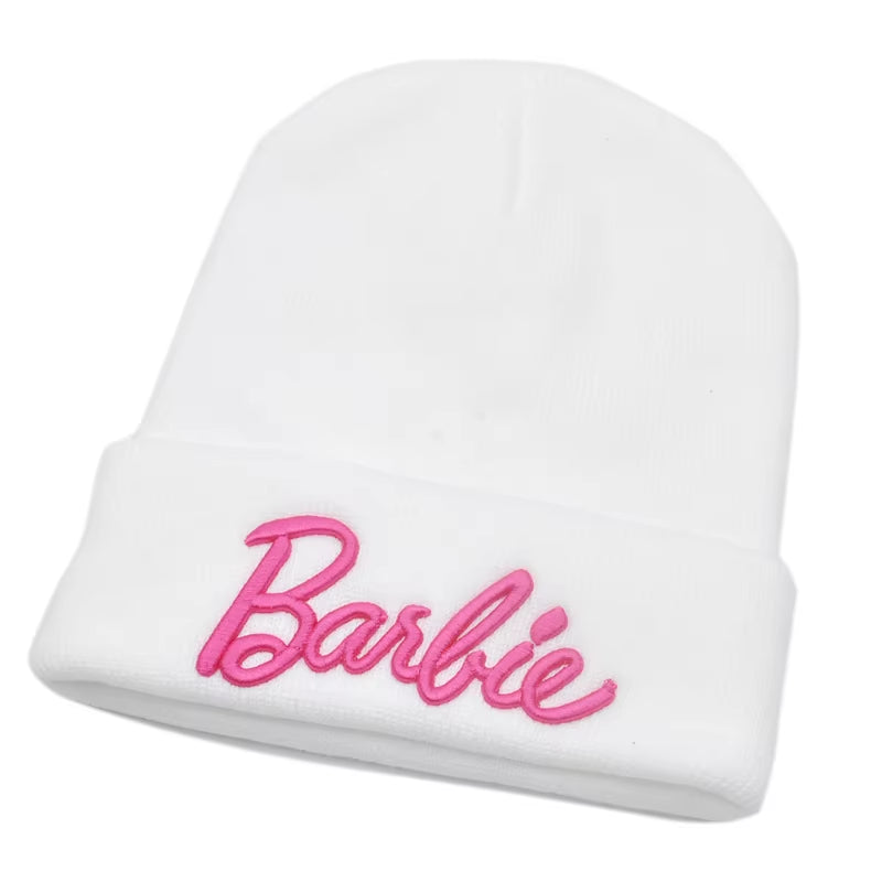 Barbie Knitted Hat Kawaii Y2K Girls Cute Woolen Hat Female Ski Cap Soft Warm Elastic All Match Leisure Hats Kids Adults Gifts