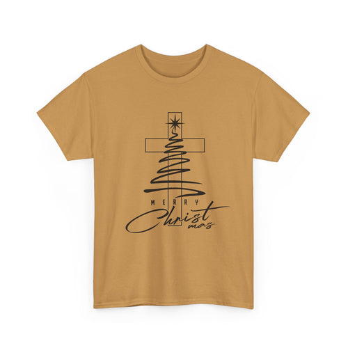 Merry Christmas Cross Tree T-Shirt | Christian Christmas Tee