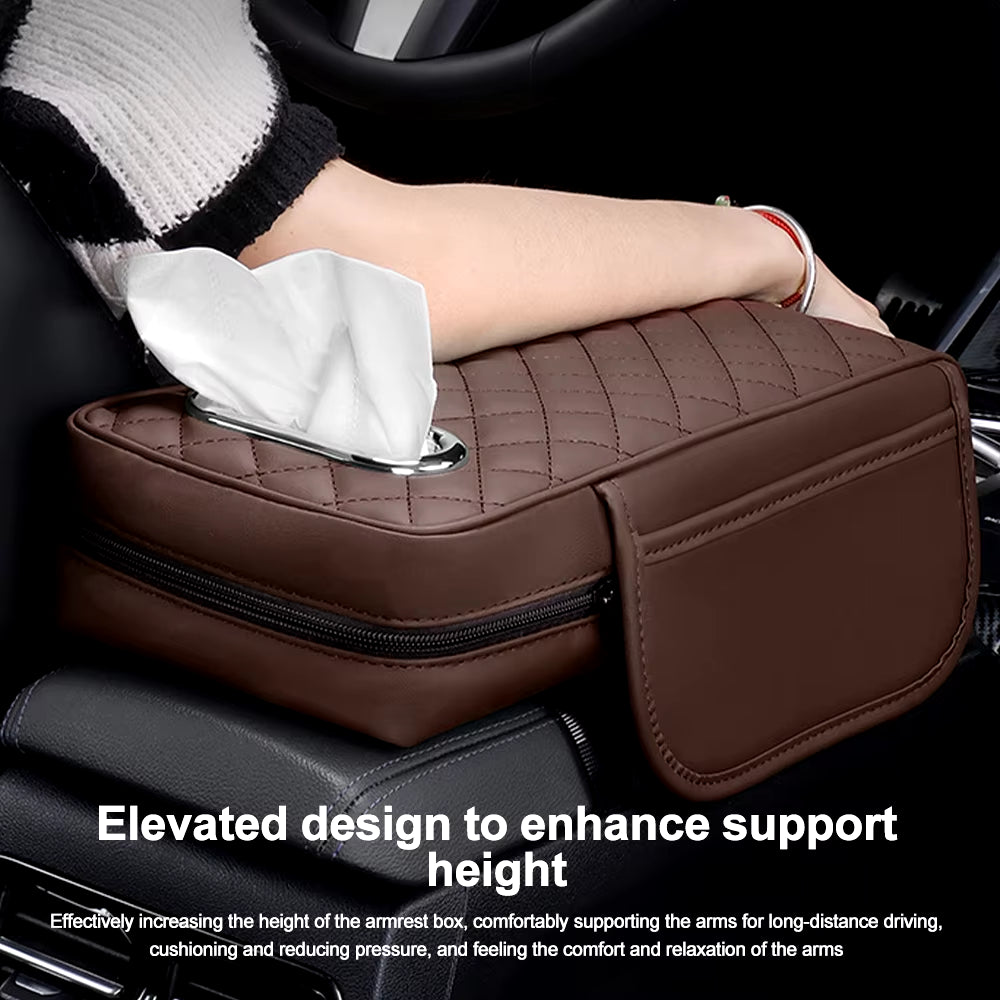 Car Armrest Mat with Tissue Storage Memory Foam Height Pad Universal Auto Center Console Arm Rest Protection Cushion